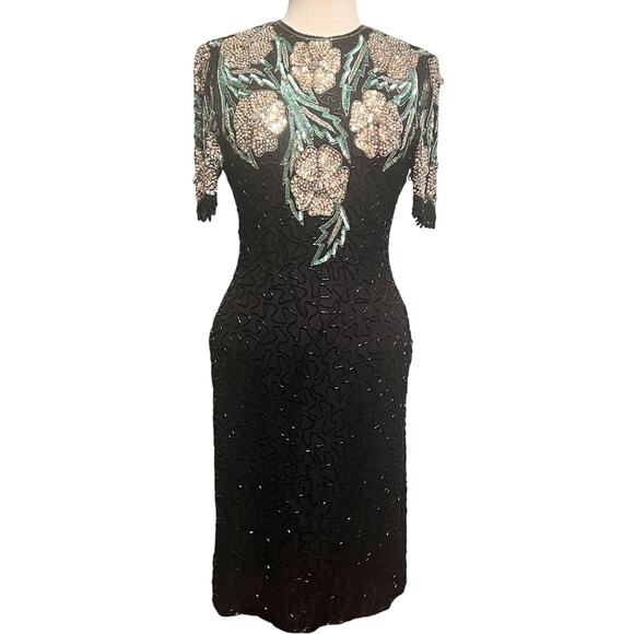 Vintage 80s Scala Silk Beaded Dress Size Small - Picture 1 of 8